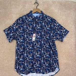 NWT Luchiano Visconti Short Sleeve Button Down Shirt‎ Size Large Guitar Music